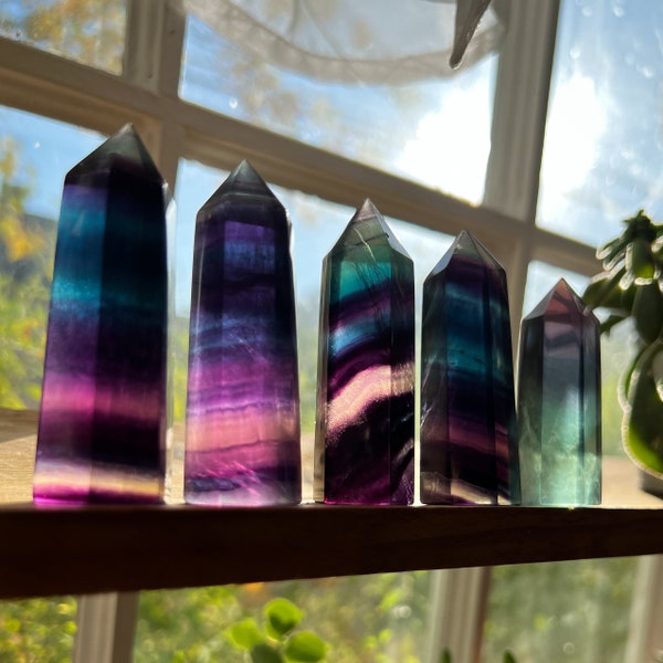 Rainbow Fluorite Towers, Colorful Crystal Point, Choose Your Stone, Third Eye Chakra, Reiki Healing Wand, Meditation Tool for Crystal Grids