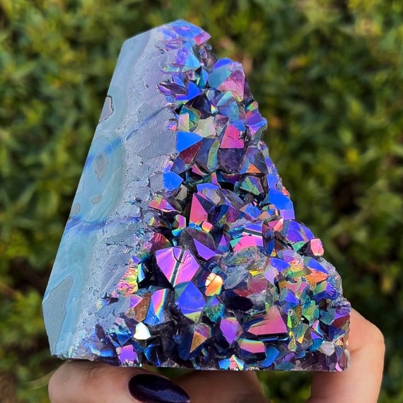 Rainbow Aura Amethyst Cathedral: Teal & Hot Pink Crystal Geode - Etsy