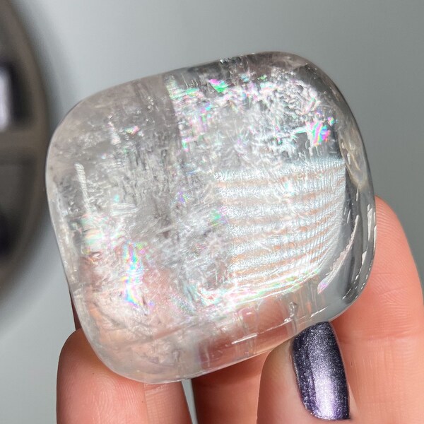 Clear Optical Calcite Palm Stone, Rainbow Inclusions, Choose Your Crystal, Rare Polished Iceland Spar, AAA Grade Gemmy, Meditation Gift