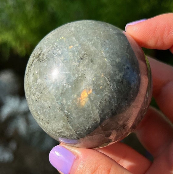 Shimmery Pink Orange Blue Labradorite Sphere With Stand