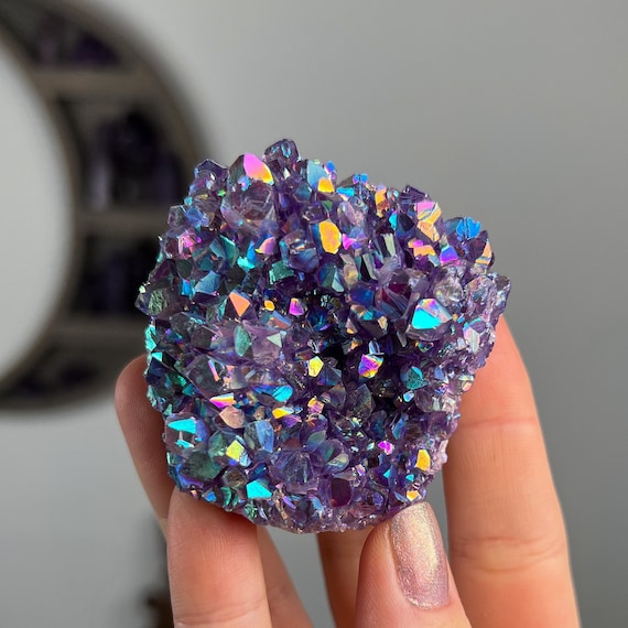 Rainbow Aura Amethyst Cluster