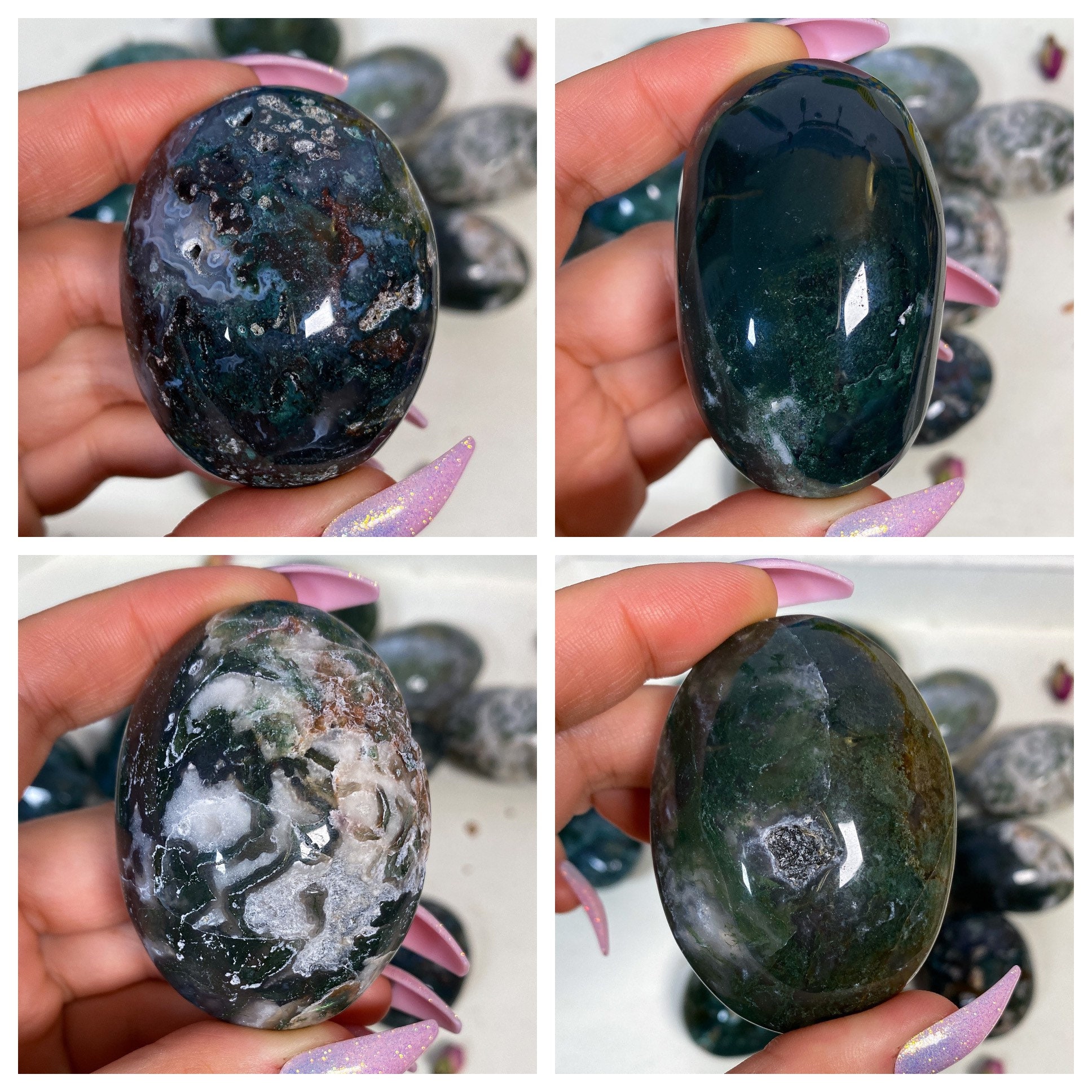 You Choose Moss Agate Palm Stones