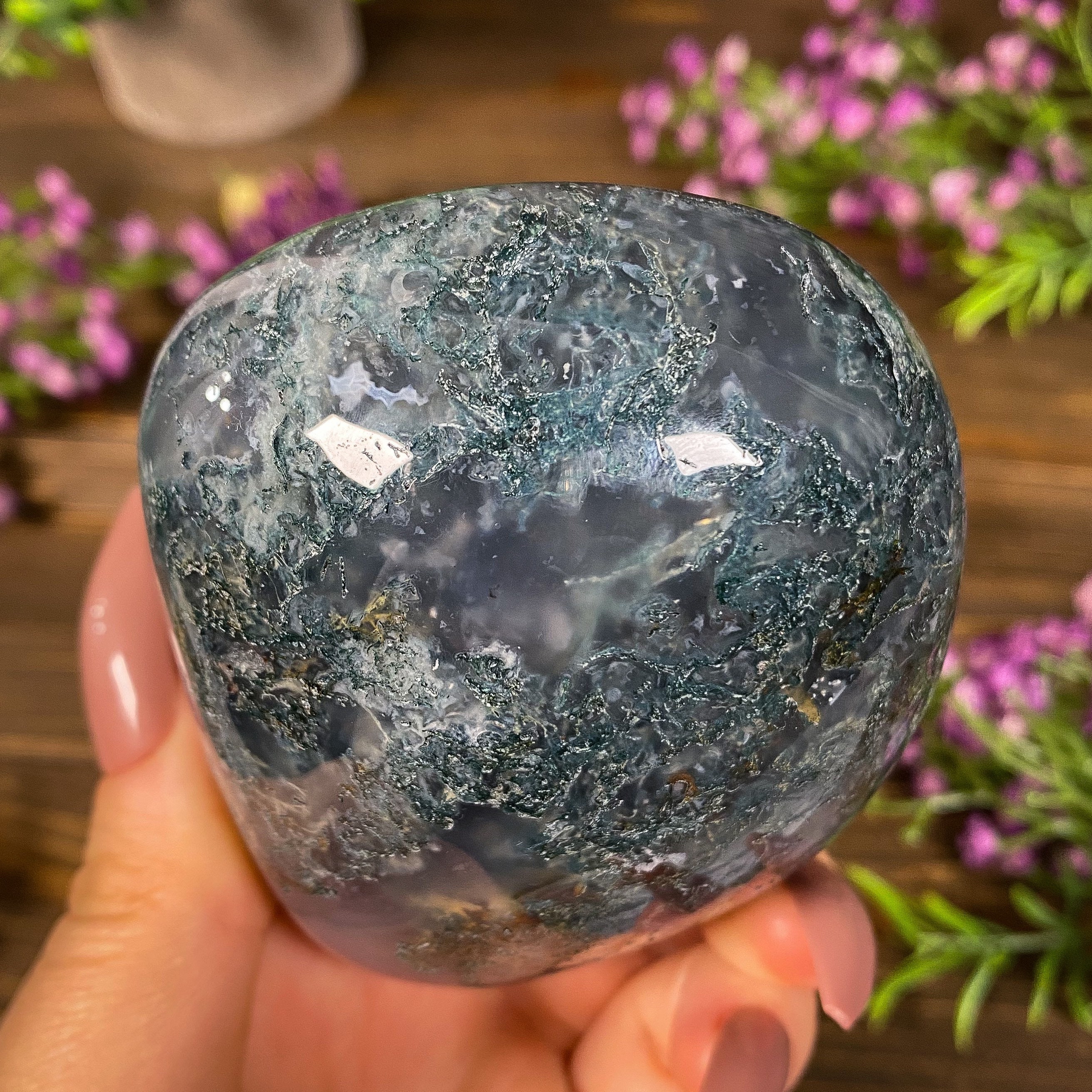 Huge Moss Agate Palm Stone