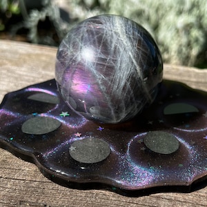 Resin Galaxy Sphere Stand: Handcrafted Moon Phase Crystal Ball Holder