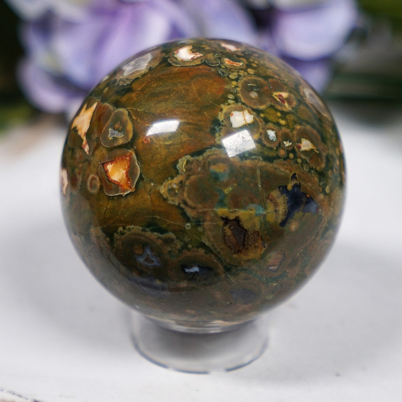 Rainforest Rhyolite Sphere With Stand
