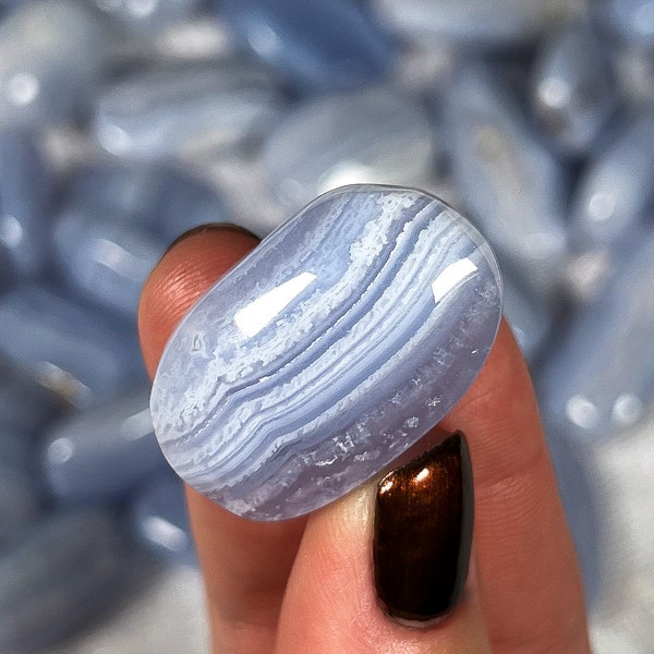 Blue Lace Agate Pocket Stones, Small Palm, Calming Crystal, Communication, Throat Chakra, Metaphysical Gift