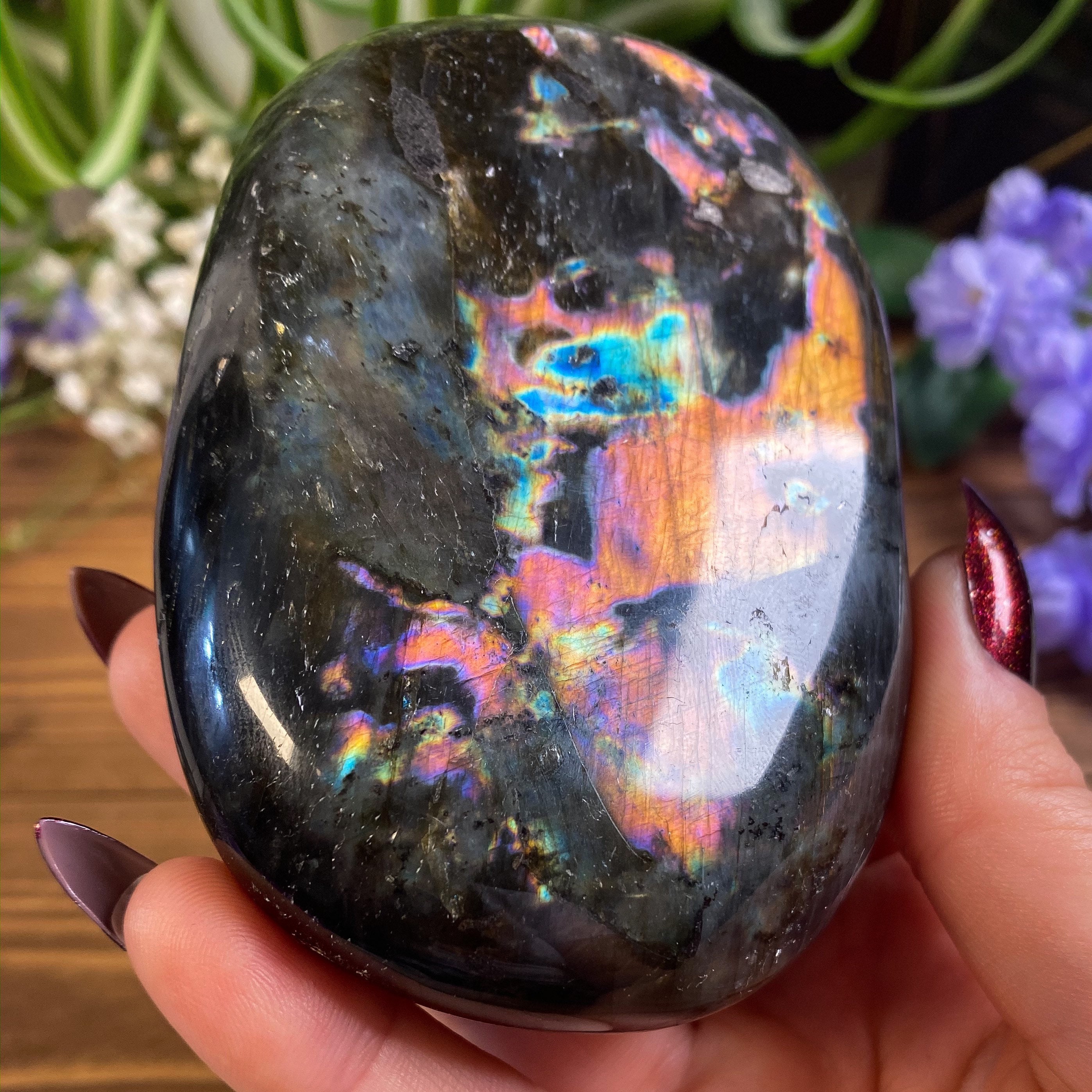 Huge Purple Spectrolite Palm Stone