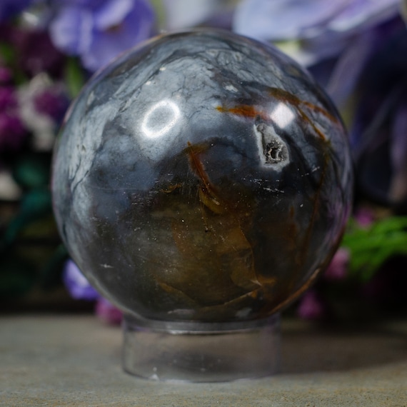 Purple Chalcedony Galaxy Sphere With Stand