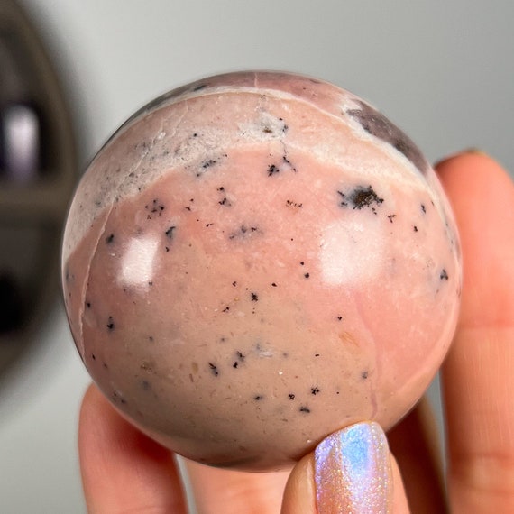 Pink Opal Stone Sphere with Dendrites