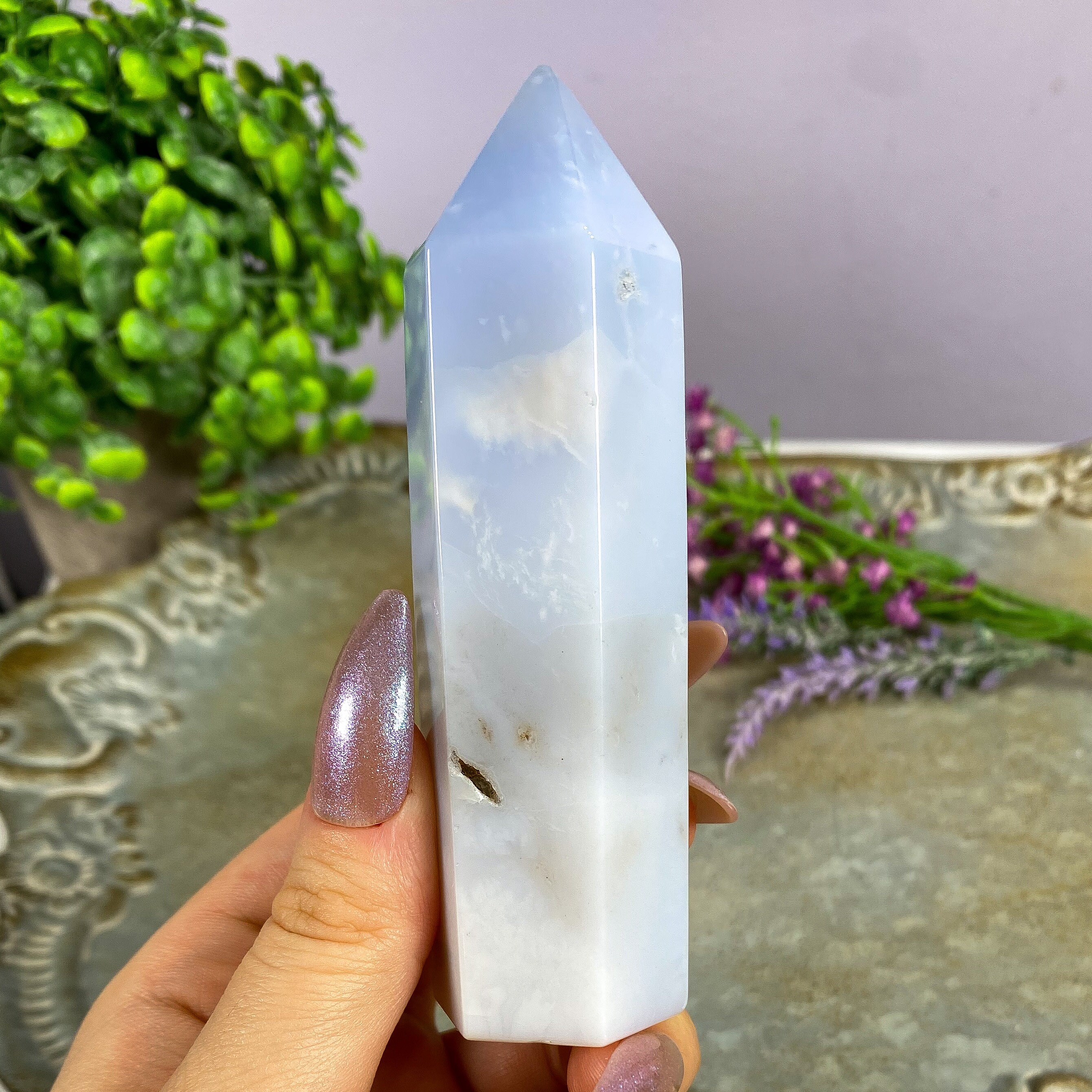 Blue Chalcedony Tower Point, Spiritual Decor, Meditation Gifts