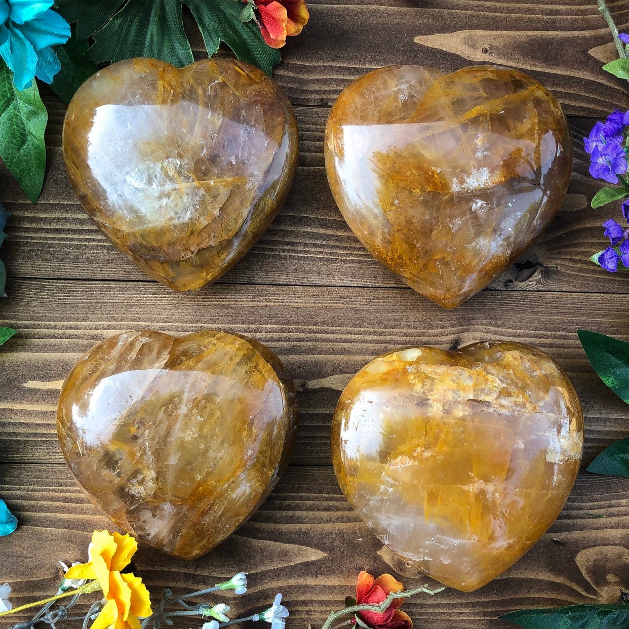 Golden Healer Quartz Hearts
