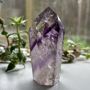 Gemmy Phantom Amethyst Tower from Brazil, High Grade Rainbow Amethyst Bahia Root Point, Collector Gemstone