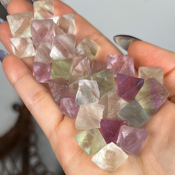 Raw Fluorite Octahedron Crystals: Green, Purple, Clear Reiki Stones