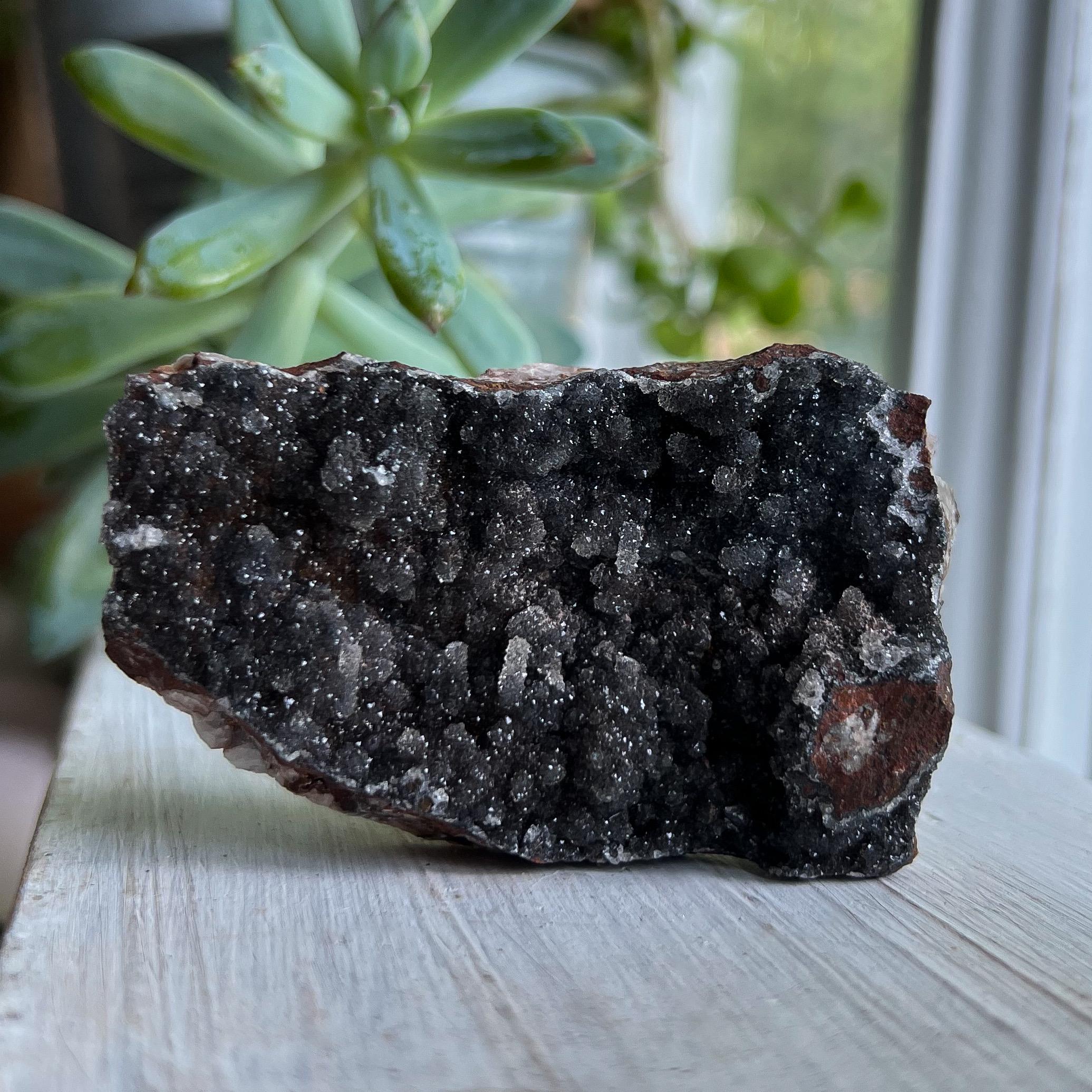 Super Druzy Quartz with Manganese Oxide, Red Gray Sparkly Crystal