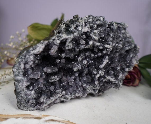 Black Gray Galaxy Amethyst Druzy Cathedral With Stalactite Formations