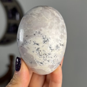You Choose Purple White Merlinite Palm Stones, Dendritic Agate