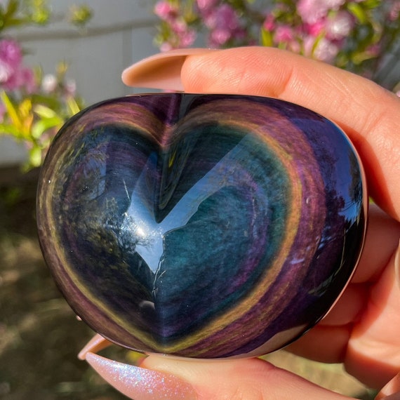 High Grade Teal Purple Rainbow Obsidian Heart From Mexico