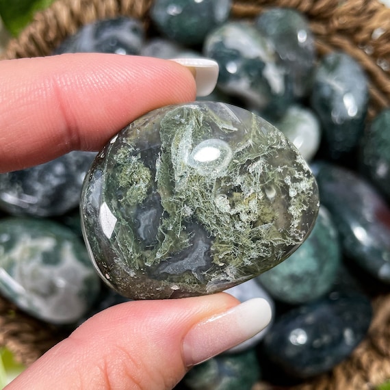 Moss Agate Tumbles, Meditation Stones