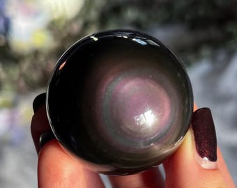 Esfera de obsidiana arcoíris, bola de cristal negro, absorbe la energía negativa, vidrio volcánico, piedra del chakra raíz.