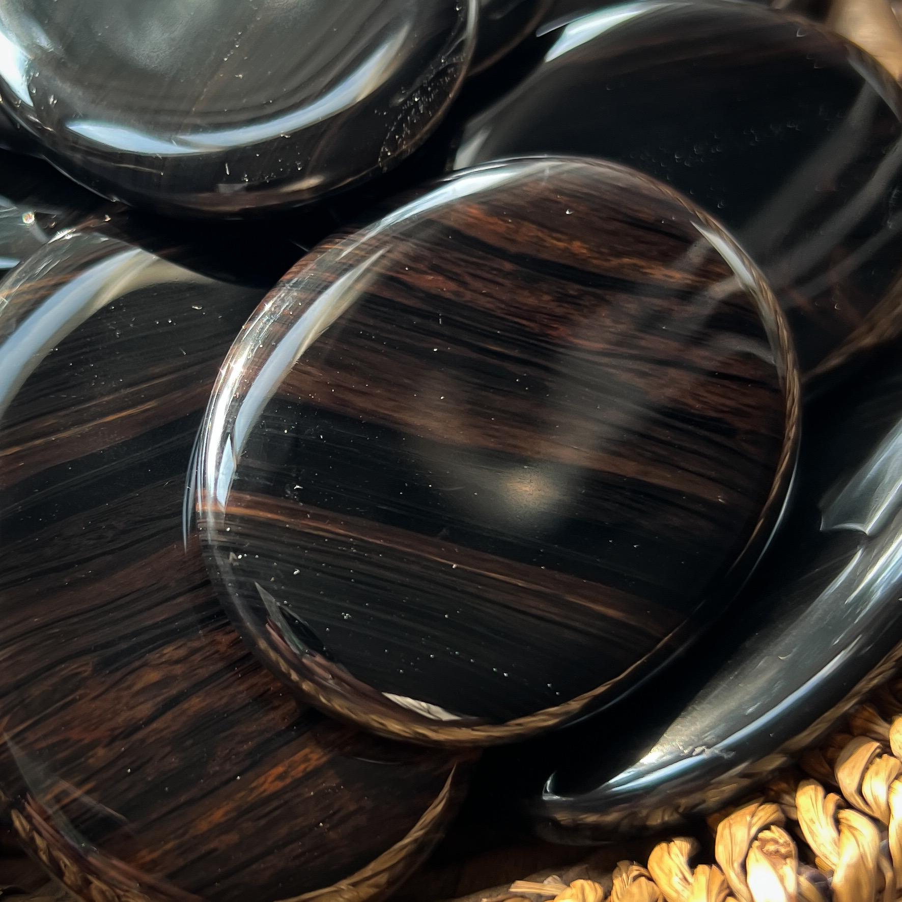 Midnight Lace Flat Stone: Obsidian Palm Stone, Black Crystal From