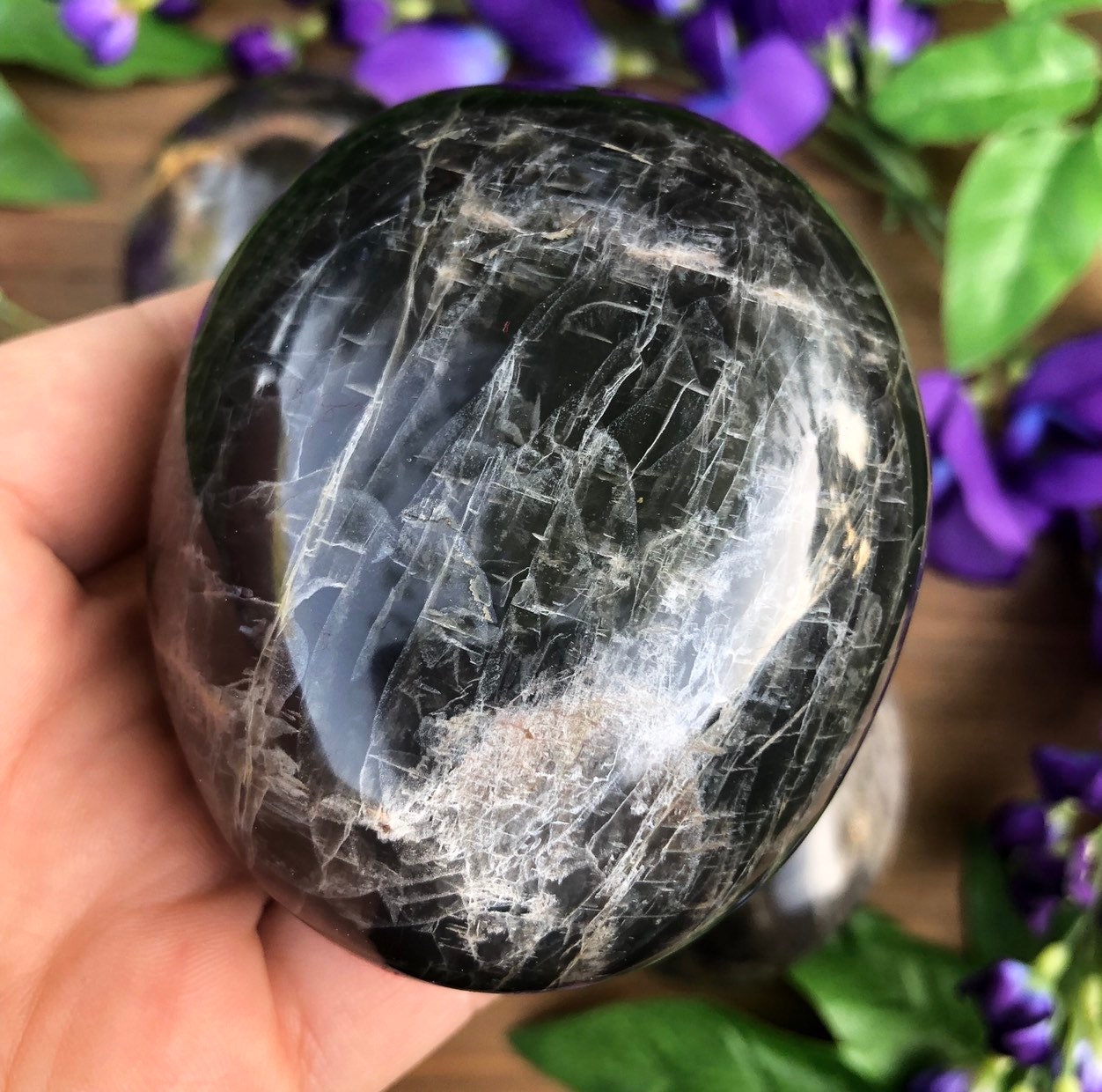 XL Black Moonstone Palm Stones