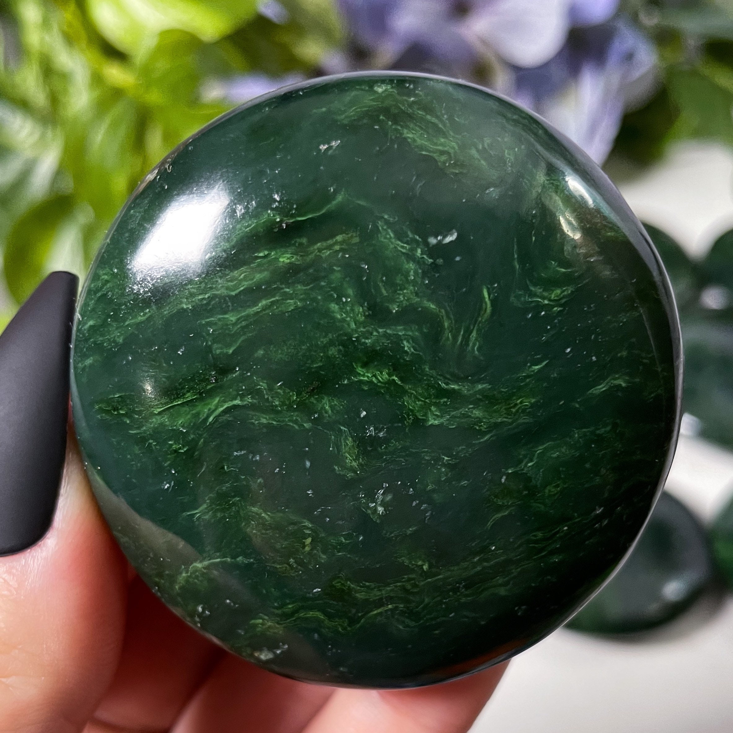 You Choose Dark Green Nephrite Jade Palm Stone