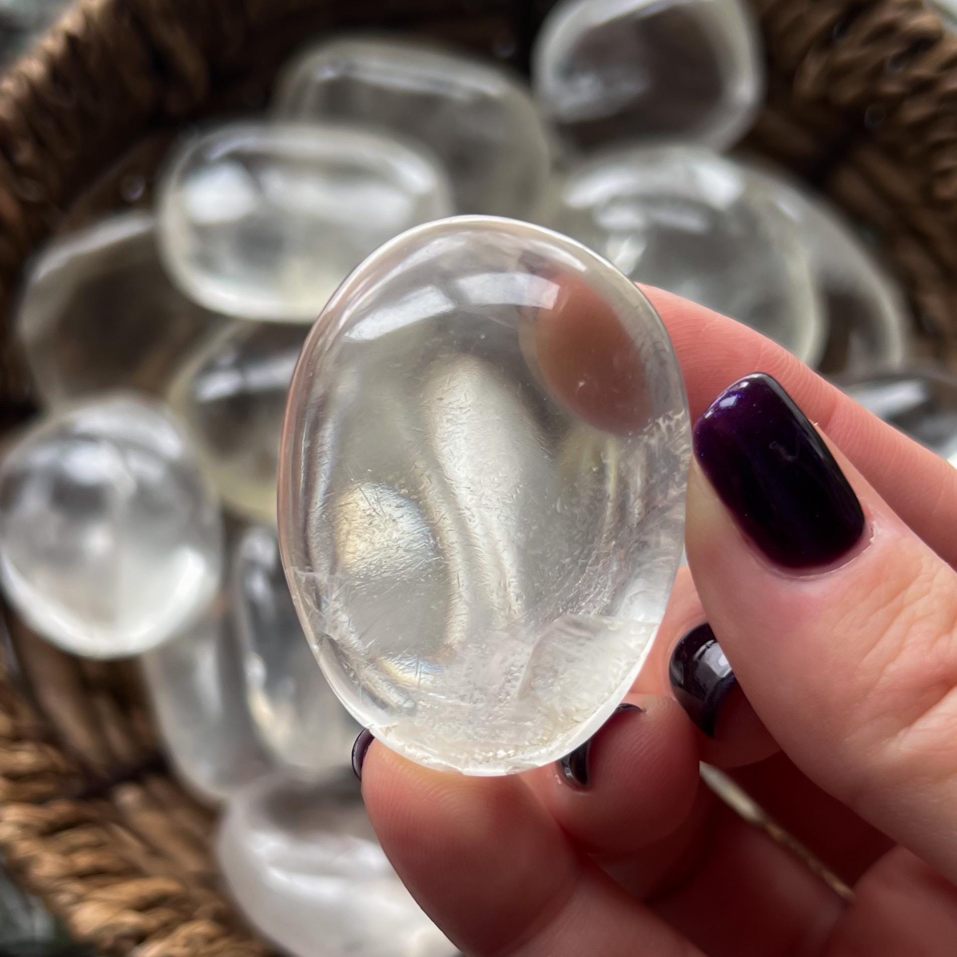 Optical Calcite Palm Stone: Iceland Spar With Rainbow Inclusions