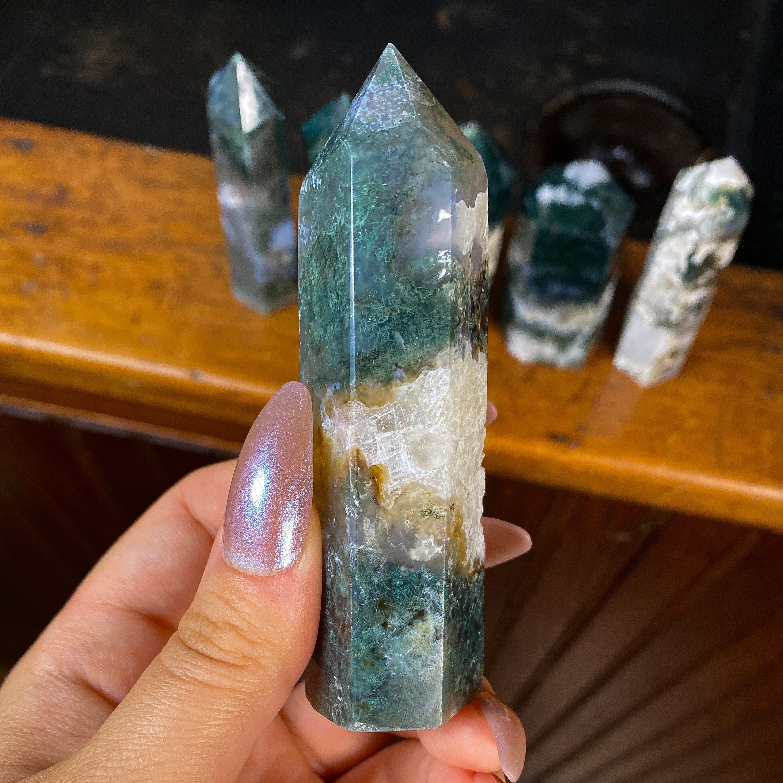 You Choose Beautiful Moss Agate Towers