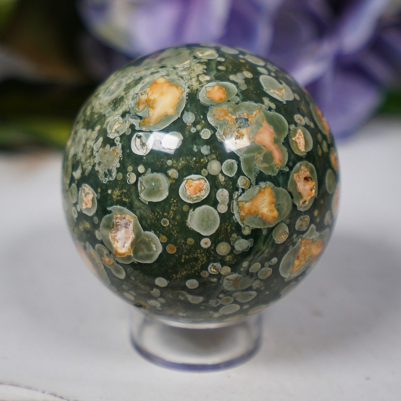 Rainforest Rhyolite Sphere With Stand