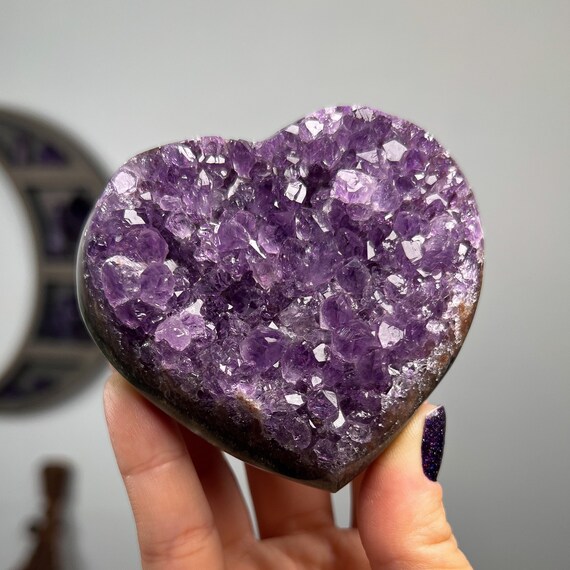 Purple Gemmy Rainbow Amethyst Jasper Geode Heart