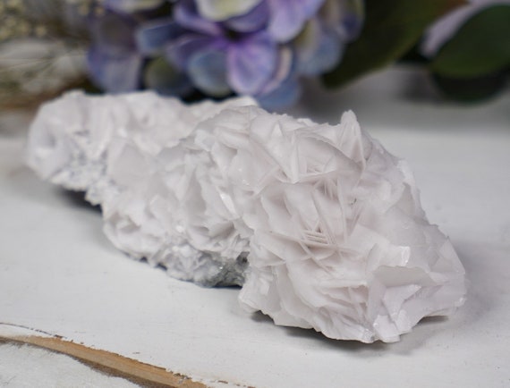 XL UV Reactive Glittery White Rose Petal Calcite Specimen
