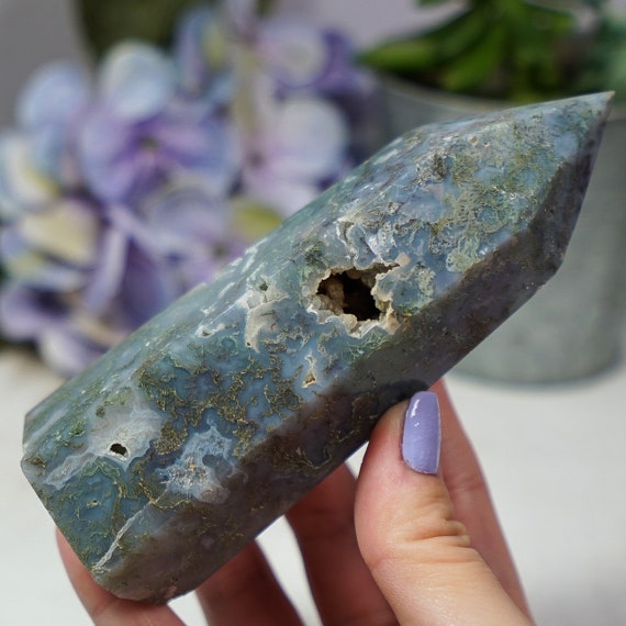 Large Moss Agate Tower, Abundance And Wealth