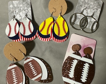 Sports Earrings - Dangle (Baseball, Football, Softball)