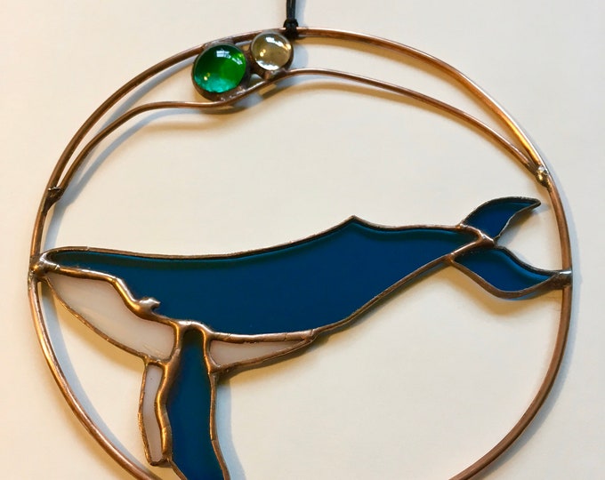 Whale and Copper Wire Stained Glass Suncatcher Etsy