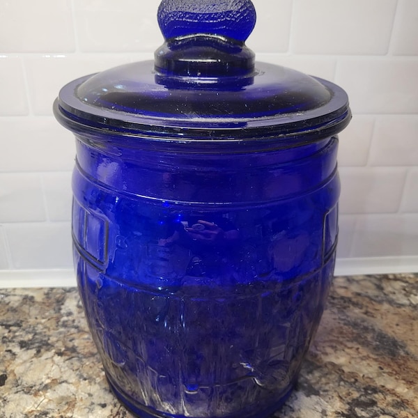 Vintage Cobalt Blue Planters Mr. Peanut Jar