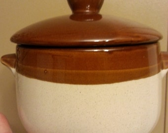 Vintage Double Handled Bean Pot with Lid