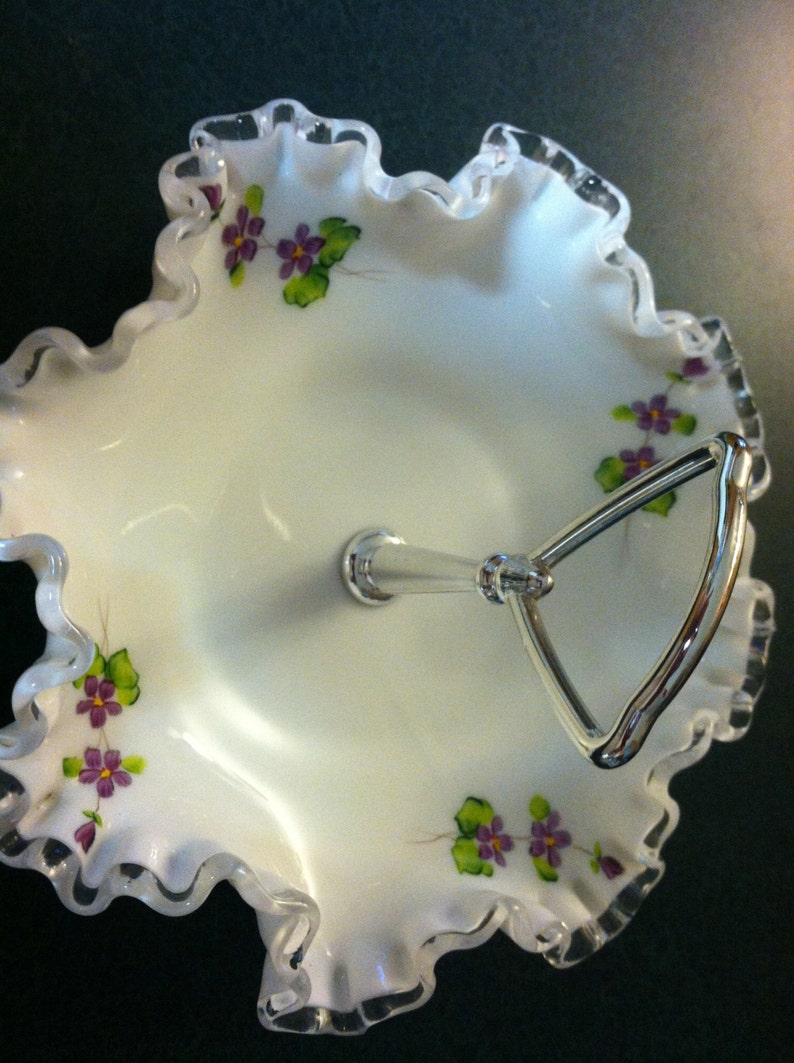 Vintage Fenton Hand Painted Violets 8 inch Candy Dish with Etsy