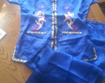 Mooie Vintage Oosterse Blouse en Broek Set, klein