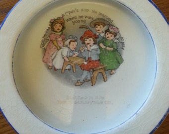 Vintage Ceramic Baby's Plate, Nursery Rhyme, Advertisement Gift from H. Schaffner Co.