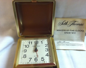 Vintage Seth Thomas Travel Alarm Clock Mid-century Brass Spring Wound ...