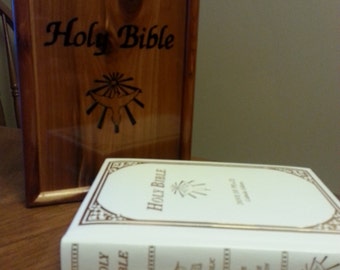 Gorgeous Cedar Bible Box with Holy Bible Dove of Peace, Catholic Edition, Brand New