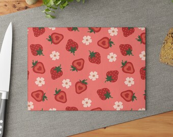 Planche à découper en verre aux fraises d'été