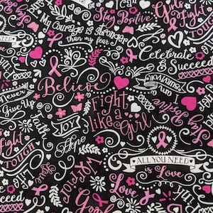 Breast cancer survivor chalkboard words - high quality quilting Cotton from the bolt