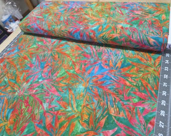 Aloha Sunset Batik - Tropical Leaves Island Green Pink Orange Blue Green -  from Robert Kaufman - high quality quilting cotton from the bolt