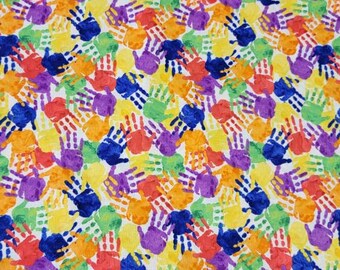 Rainbow Hand Prints - Better Together - high quality quilting Cotton from the bolt