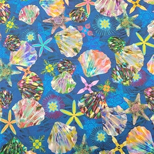 Oceanica - Gemstone Shells on Blue - high quality quilting cotton from the bolt