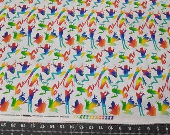 Jewels of the Jungle - Rainbow Frog silhouettes - high quality quilting cotton from the bolt