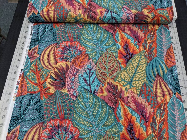 Beautiful Quilt Fabric from the bolt Coleus Teal by Philip Jacobs for Kaffe Fassett Collective