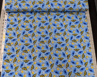 Sunny Sunflowers - Butterflies on Blue - high quality quilting cotton from the bolt