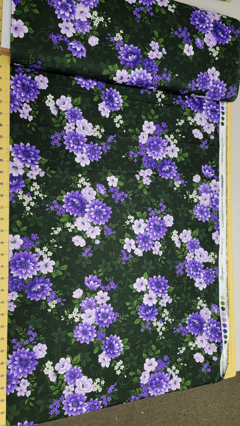 Georgina - Purple Flowers on Dark Green - High Quality Quilting Cotton ...
